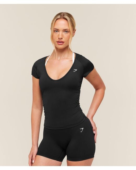 GYMSHARK Black Flutter Cap Sleeve T-Shirt