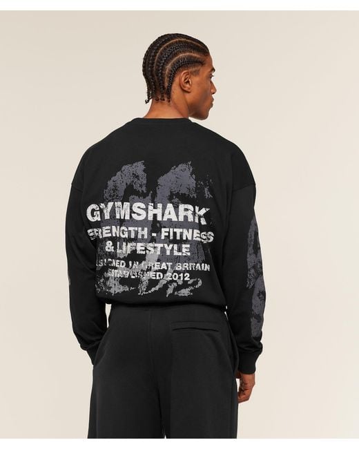 GYMSHARK Black Strength Fitness & Lifestyle Long Sleeve T-Shirt for men