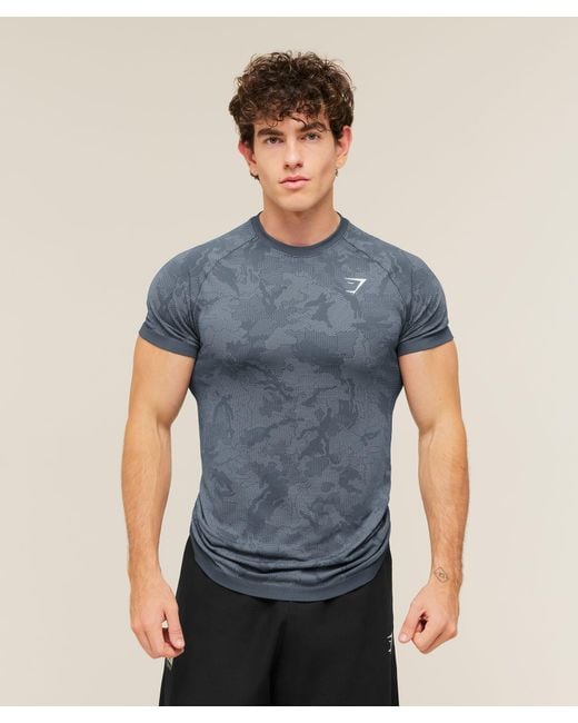 GYMSHARK Blue Geo Seamless T-Shirt for men