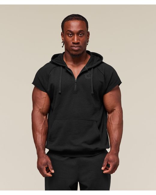 GYMSHARK Black Legacy 1/4 Zip Cap Sleeve Hoodie for men