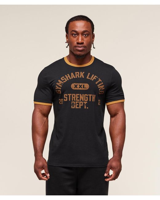 GYMSHARK Black Xxl Strength Dept Ringer T-Shirt for men