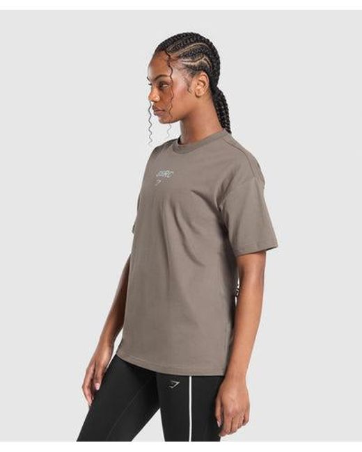GYMSHARK Gray Running Graphic Oversized T-Shirt