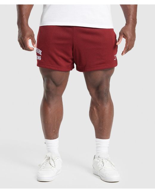 GYMSHARK Red Lifting Mesh 5" Shorts for men