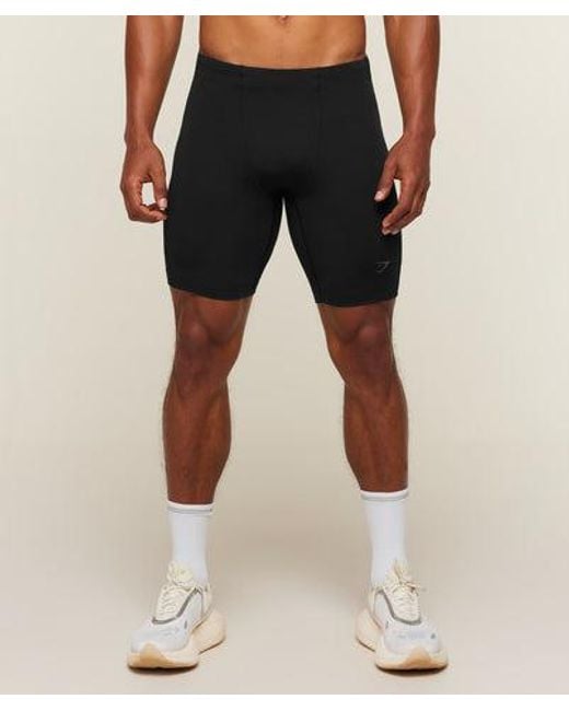 GYMSHARK Black Running Elite Half Tights for men