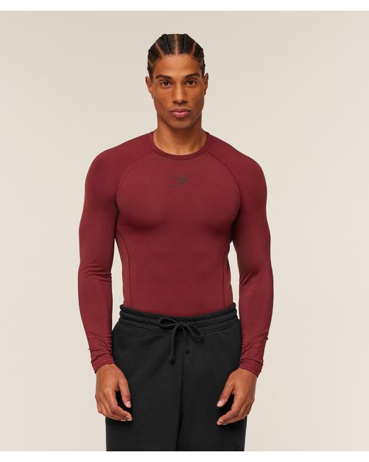GYMSHARK Red Element Baselayer Long Sleeve T-Shirt for men