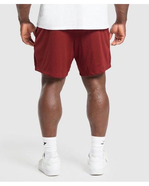 GYMSHARK Red Lifting Mesh 7" Shorts for men
