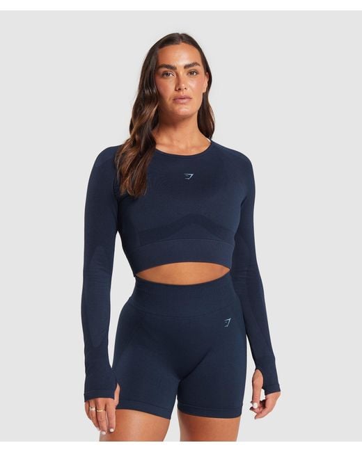 GYMSHARK Blue Flex Long Sleeve Crop Top