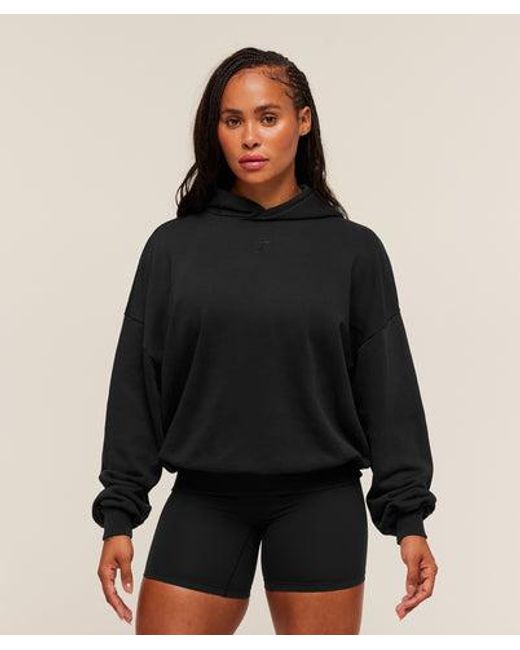 GYMSHARK Black Power Washed Oversized Hoodie