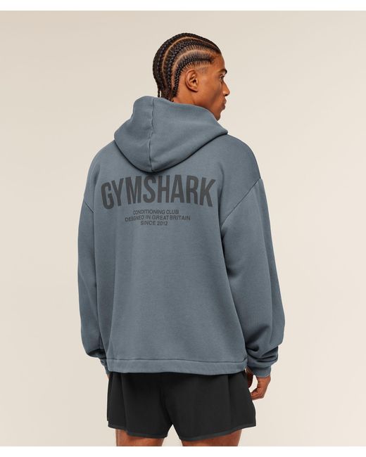 GYMSHARK Blue Conditioning Club Washed Zip Through Hoodie for men