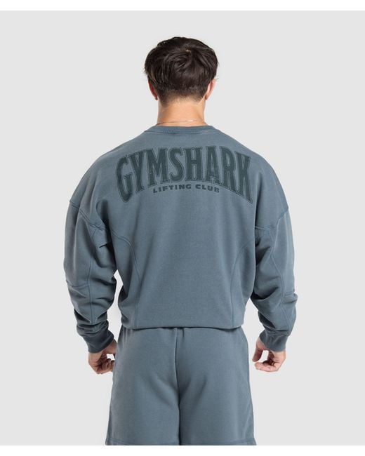 GYMSHARK Blue Heritage Washed Crew for men