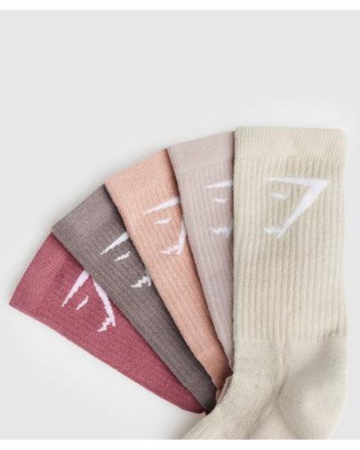 GYMSHARK Pink Crew Socks 5Pk