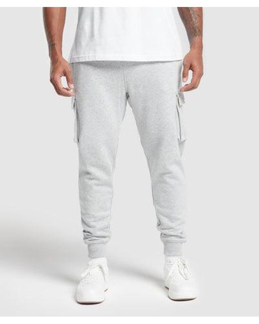 GYMSHARK Gray Crest Cargo Joggers for men