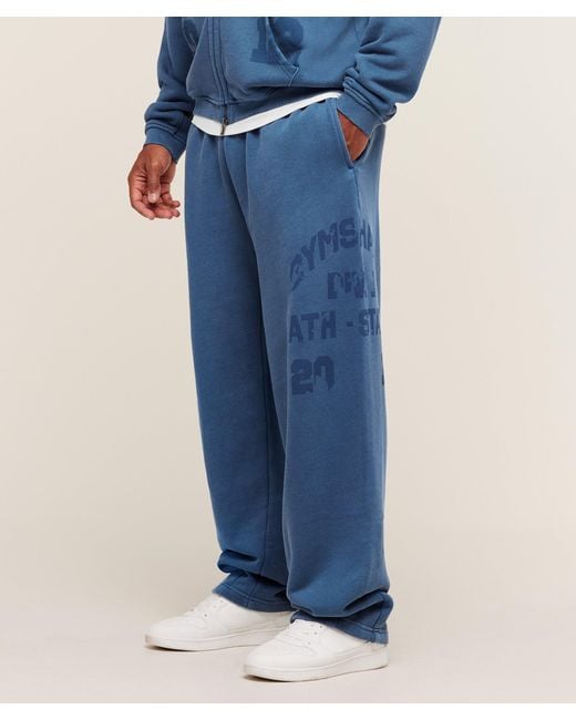 GYMSHARK Blue Collegiate Washed Wide Leg Joggers for men