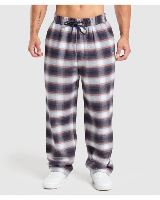 GYMSHARK Blue Flannel Pants for men