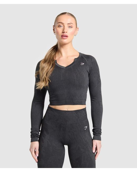GYMSHARK Gray Adapt Camo Seamless Long Sleeve Top