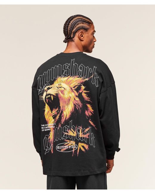 GYMSHARK Black Lion Graphic Long Sleeve T-Shirt for men