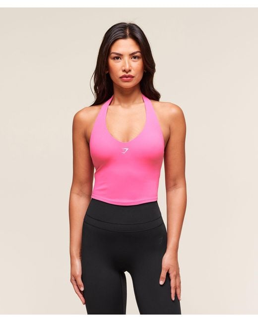 GYMSHARK Red Halter Neck Cami With Shelf