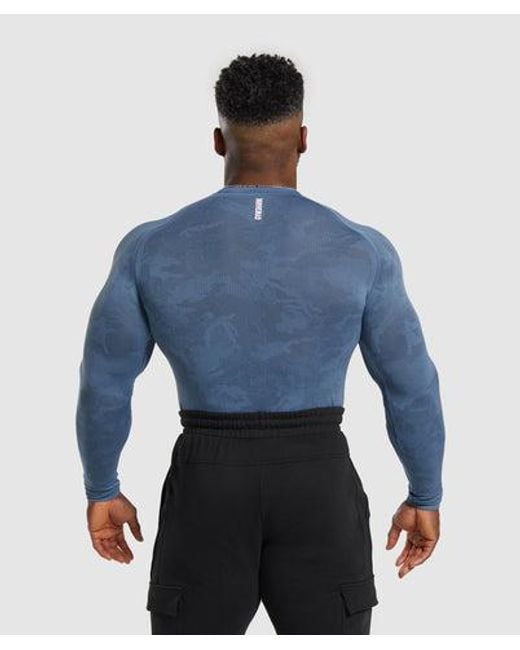 GYMSHARK Blue Geo Seamless Long Sleeve T-Shirt for men