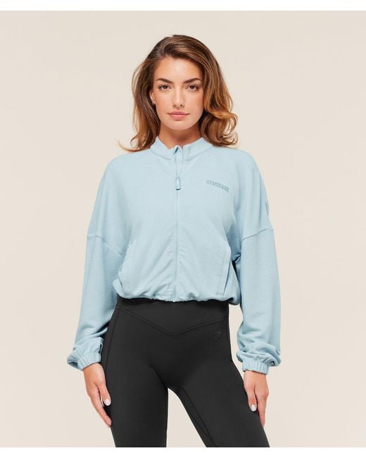 GYMSHARK Blue Waffle Midi Zip Up Jacket