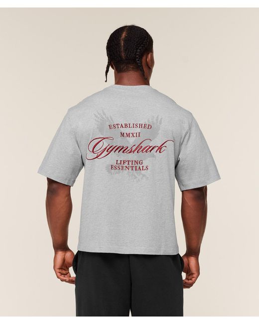 GYMSHARK Gray Eagle Script Graphic T-Shirt for men