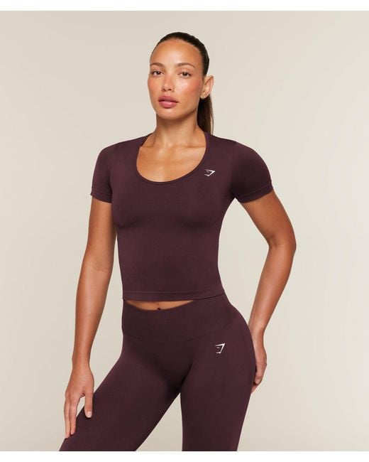 GYMSHARK Purple Everyday Seamless Tight Fit Crew Neck Tee