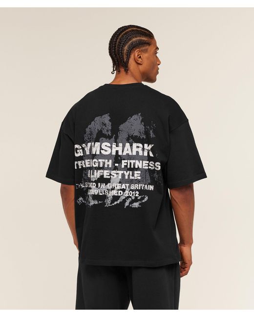 GYMSHARK Black Strength Fitness & Lifestyle Graphic T-Shirt for men