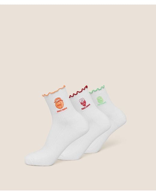 GYMSHARK Natural Fruity Graphic Midi Frill Socks 3Pk