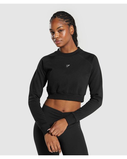 GYMSHARK Black Training Fleece Cropped Sweatshirt