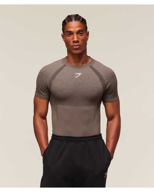 GYMSHARK Brown Shadow Seamless T Shirt for men