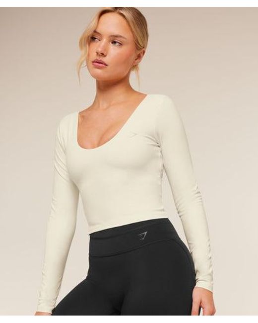 GYMSHARK Natural Crossover Back Long Sleeve Top