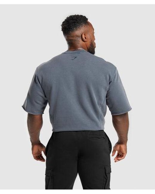 GYMSHARK Blue Heritage Washed Short Sleeve Crew for men