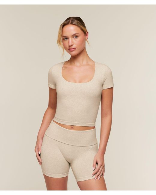 GYMSHARK Natural Cottonmove Midi Short Sleeve Top