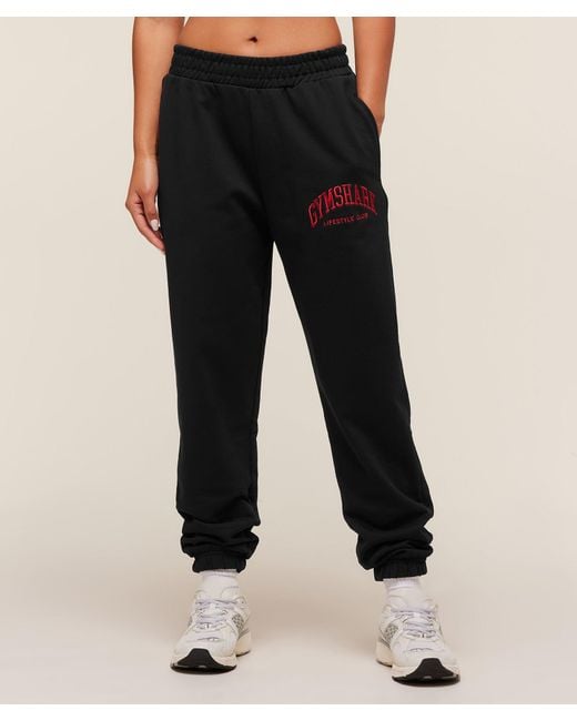 GYMSHARK Women's Black Collegiate Graphic Sweatpants