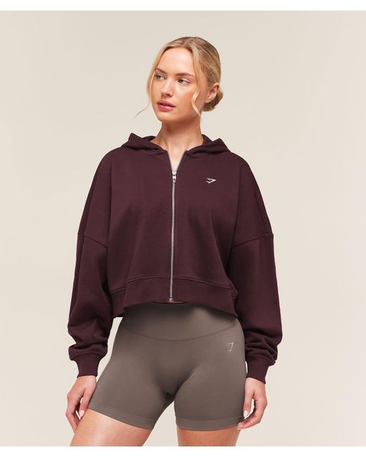 GYMSHARK Purple Training Oversized Boxy Zip Through Hoodie