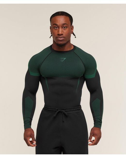 GYMSHARK Green Onyx 5.0 Seamless Long Sleeve T-Shirt for men