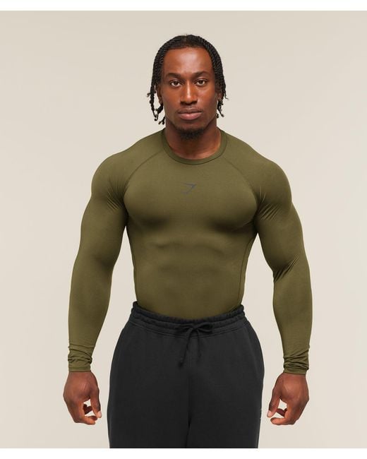 GYMSHARK Green Element Baselayer Long Sleeve T-Shirt for men
