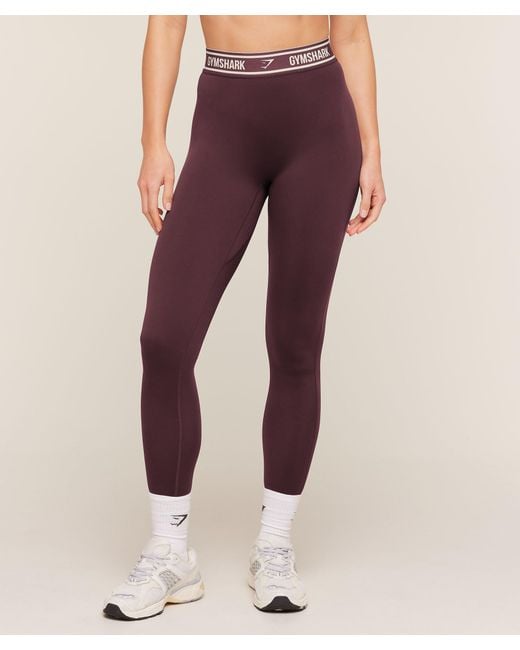 GYMSHARK Purple Waistband Logo Leggings