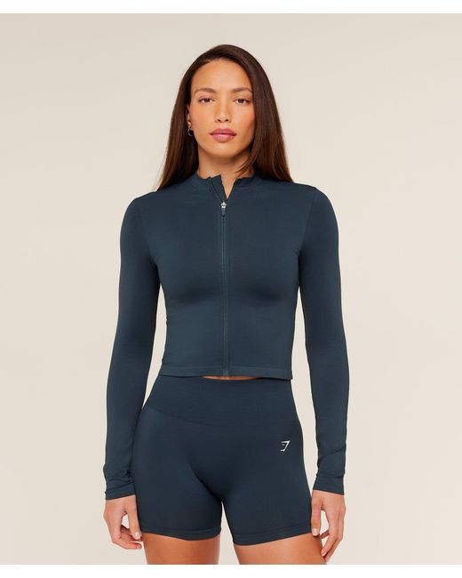 GYMSHARK Blue Everyday Seamless Zip Tracktop
