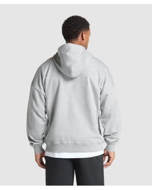 GYMSHARK Gray Crest Oversized Zip Up Hoodie for men