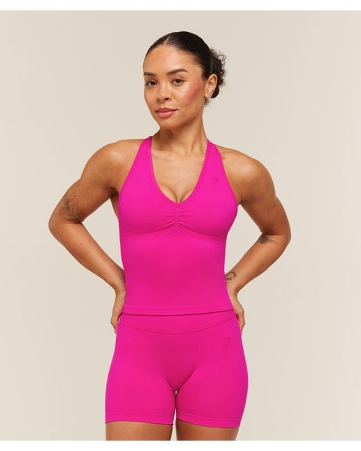 GYMSHARK Pink Lift Seamless Tank With Shelf