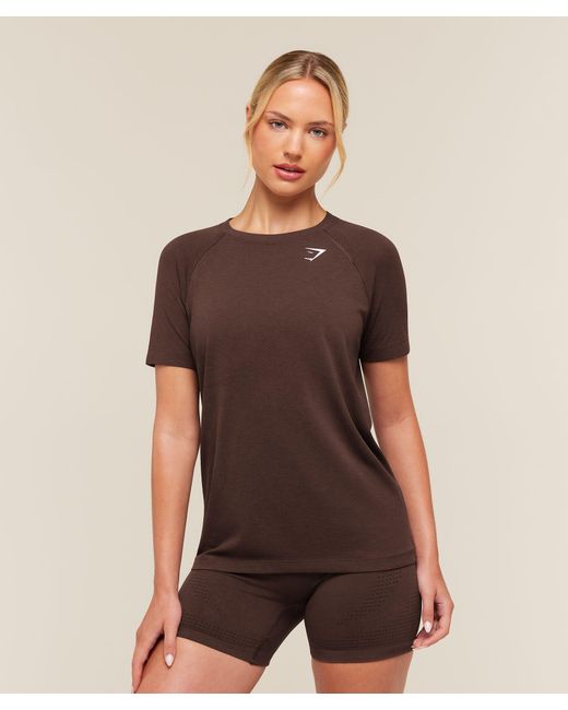 GYMSHARK Brown Vital Seamless 2.0 Light T-Shirt