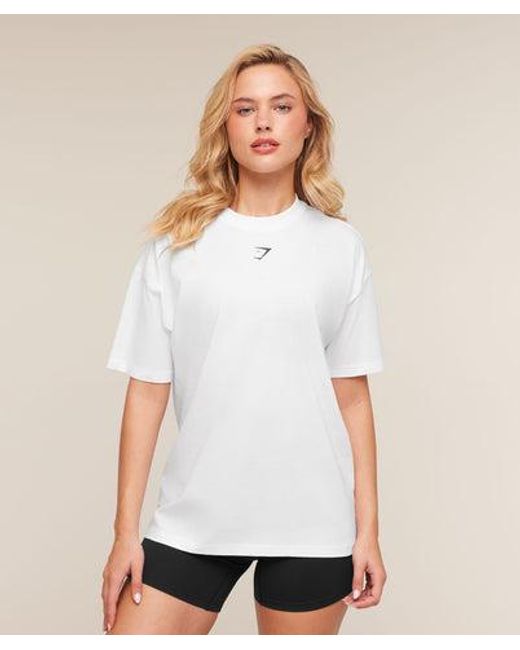 GYMSHARK White Trace Graphic Oversized T-Shirt