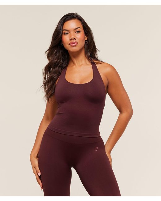 GYMSHARK Purple Soft Sculpt Halterneck Tank With Shelf