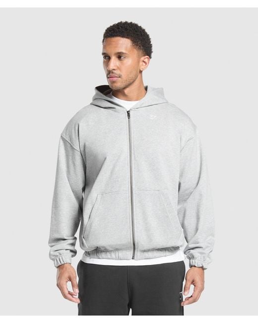 GYMSHARK Gray Rest Day Essentials Zip Hoodie for men