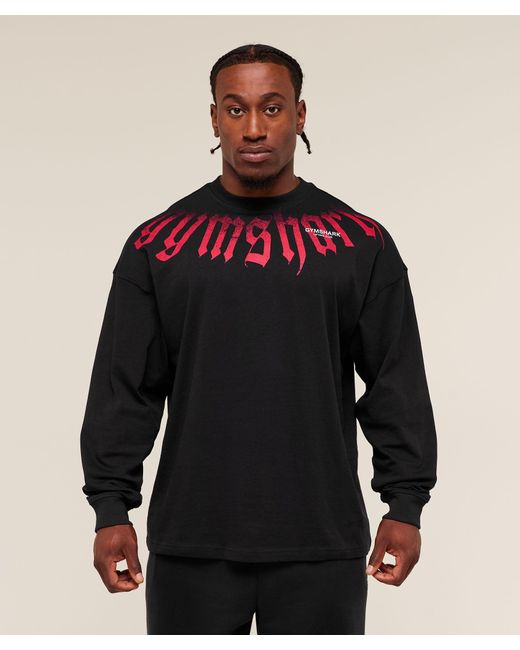 GYMSHARK Black Fade Graphic Long Sleeve T-Shirt for men