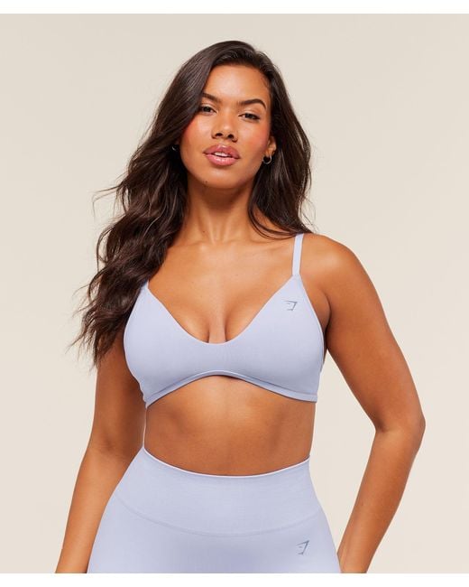 GYMSHARK Blue Soft Sculpt V-Neck Sports Bra