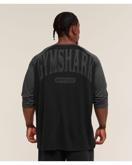GYMSHARK Black Bodybuilding 1/3 Long Sleeve Graphic T-Shirt for men