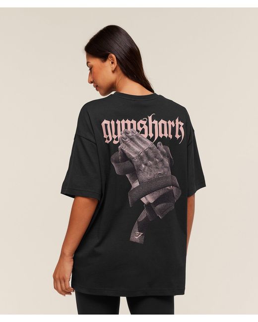GYMSHARK Black Prayer Hands Graphic Oversized T-Shirt