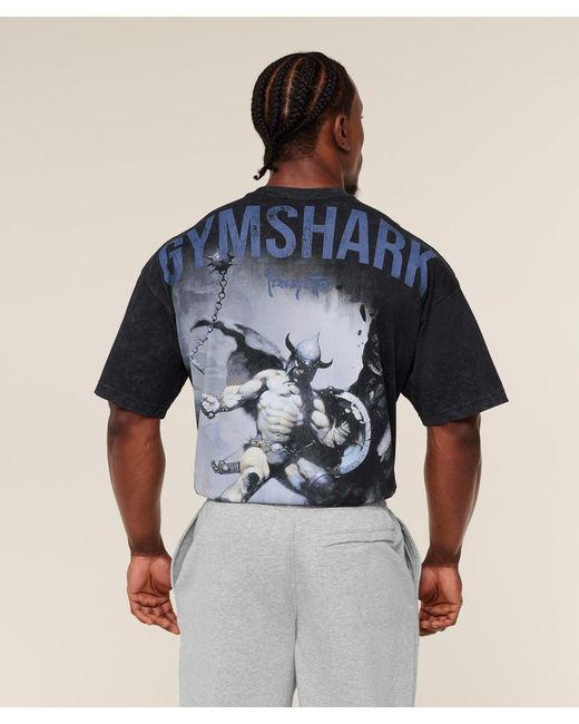 GYMSHARK Blue Power X Frazetta Graphic T-Shirt for men