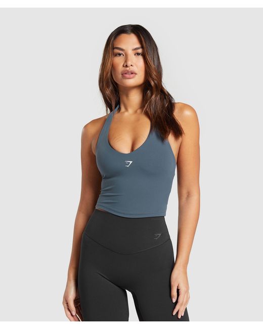 GYMSHARK Blue Halter Neck Cami With Shelf